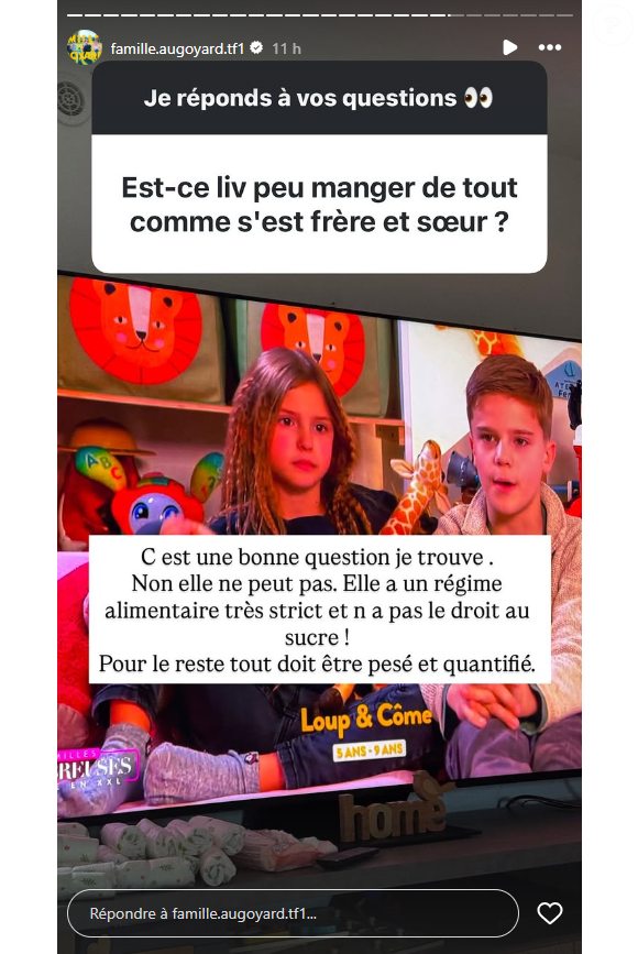 Par ailleurs, on apprend que Liv suit un régime alimentaire strict, sans sucre, et que ses aliments doivent être pesés et quantifiés.

Roxanne Augoyard (Familles nombreuses) fait quelques confidences sur l'état de santé de sa fille Liv.
