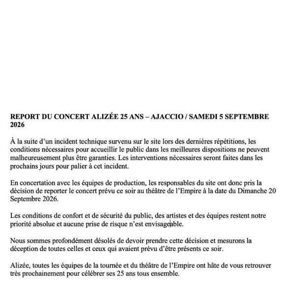 Pour Alizée, cette soirée très attendue devait être grandiose, elle n'a pas pu avoir lieu : "Je voulais que tout soit parfait"