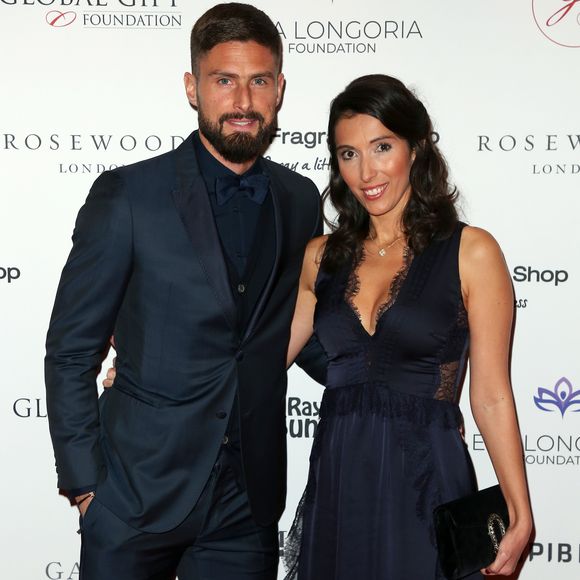 Olivier Giroud et sa femme Jennifer Giroud - Les célébrités posent lors du photocall de la soirée Global Gift à Londres le 2 novembre 2018.