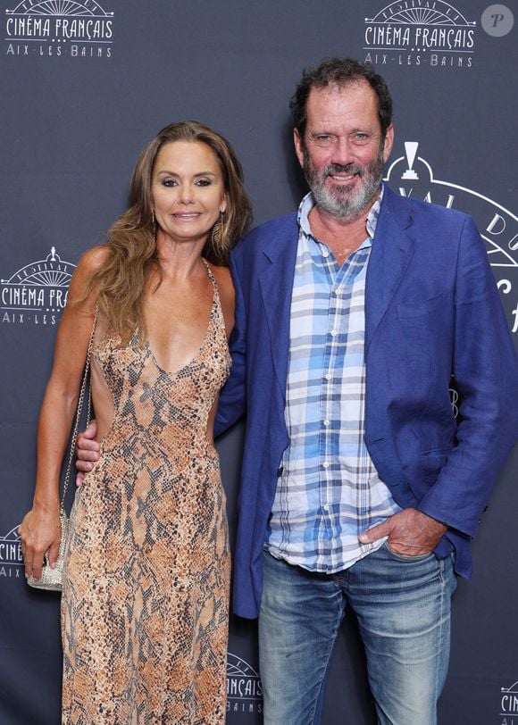 Exclusif - Christian Vadim et sa femme Nadege Meziat au photocall du Festival du Cinéma Francais et de la gastronomie d'Aix-Les-Bains, France, le 6 Juin 2025. © Denis Guignebourg/Bestimage