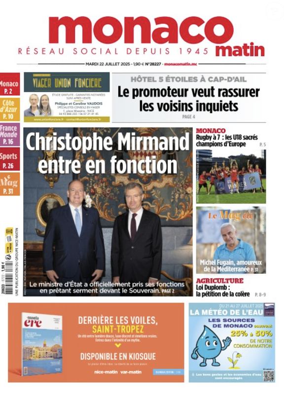 Capture d'écran de la couverture de "Monaco Matin"