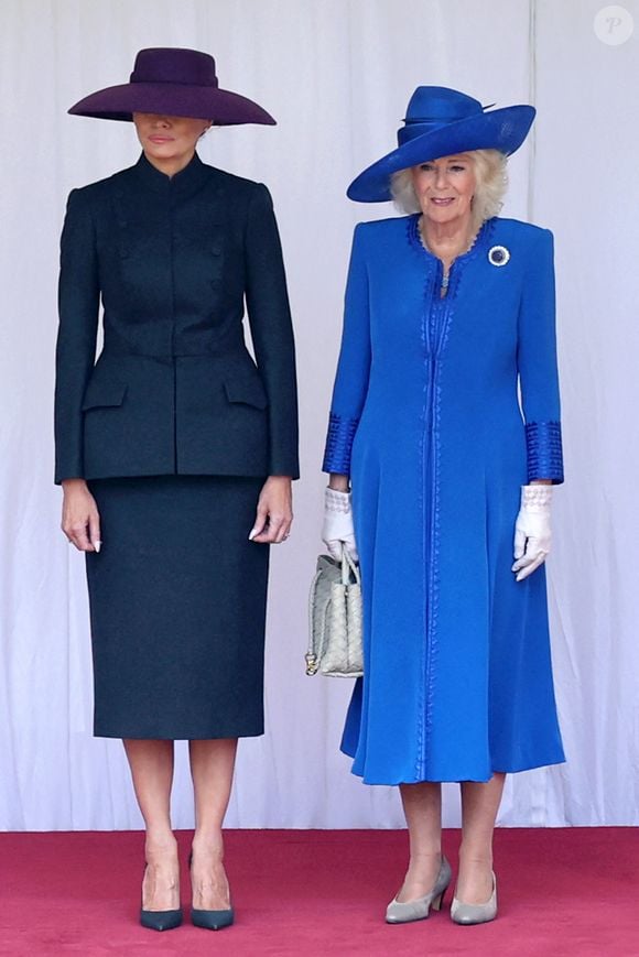 Melania Trump et Camilla Parker Bowles durant la cérémonie de bienvenue à Windsor. © PA Photo/ Bestimage