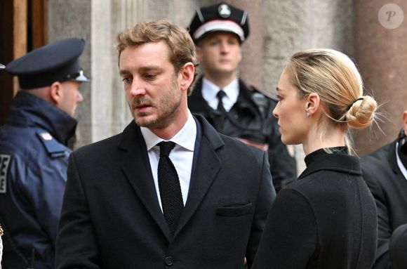 Pierre Casiraghi et sa femme Beatrice Borromeo - Obsèques de Didier Guillaume (ancien ministre de l'Agriculture entre 2018 et 2020 et ancien Ministre d'Etat de Monaco 2024–2025) en la cathédrale Notre-Dame-Immaculée de Monaco le 23 janvier 2025. © Bruno Bebert/Bestimage