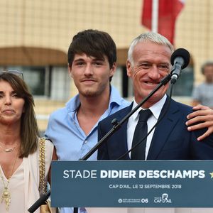 Claude, Dylan et Didier Deschamps durant l'inauguration du Stade de football Didier Deschamps à Cap d'Ail le 12 septembre 2018. © Bruno Bebert / Bestimage