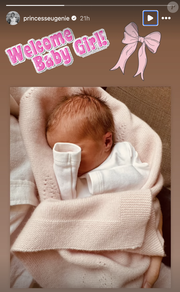 La princesse Eugénie a réagi à la naissance de sa deuxième nièce, Athena, en republiant la publication de la famille royale en story sur Instagram mercredi 29 janvier. Elle a commenté : "Bienvenue petite fille".