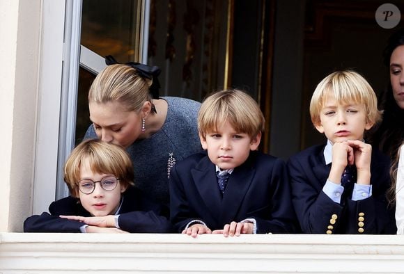 Beatrice Borromeo, ses fils Stefano et Francesco avec Maximilian - La famille princière de Monaco au balcon du palais, à l'occasion de la Fête Nationale de Monaco, le 19 novembre 2025. © Dominique Jacovides/Bestimage