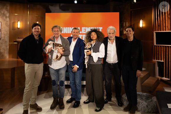 Exclusif - Bernard Montiel, Raphaël Mezrah, Oli. avec Charles Berling et Charles Edouard Fusari invités, Olivia Juriste et Sylvain Vétérinaire sur plateau de l'émission "Animalement Vôtre" présentée par Bernard Montiel et diffusée le XXX sur France 3, à Paris, France, le 12 janvier 2026. © Julien Sarkissian/Bestimage