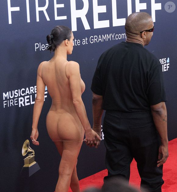 Kanye West et sa femme Bianca Censori lors de la 67e cérémonie des Grammy Awards qui s'est tenue à la Crypto.com Arena à Los Angeles, Californie, le dimanche 2 février 2025.  © Zuma Press / Bestimage