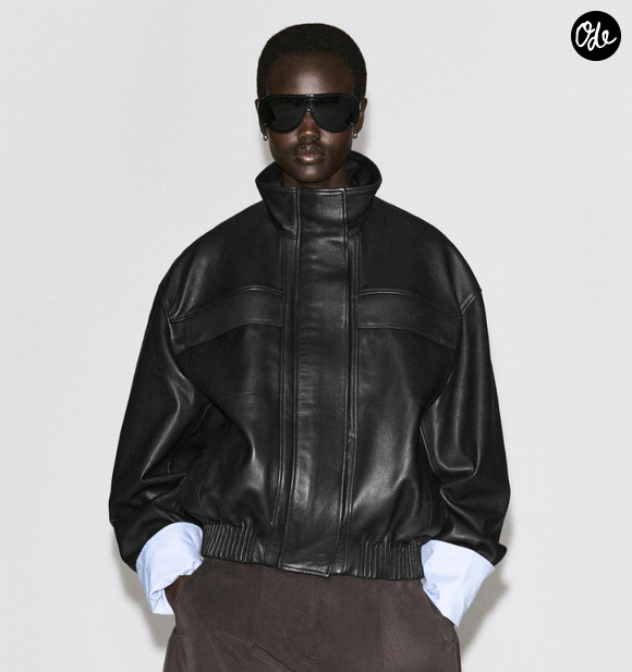 BLOUSON EN CUIR À COL CHEMINÉE