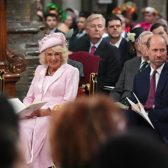 Le roi Charles III d'Angleterre et Camilla Parker Bowles, reine consort d'Angleterre, Le prince William, prince de Galles, et Catherine (Kate) Middleton, princesse de Galles, La princesse Anne, - La famille royale d'Angleterre célèbre le 76ème Commonwealth Day à l'abbaye de Westminster à Londres le 10 mars 2025. ©Julien Burton / Bestimage