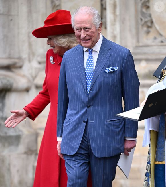 Le roi Charles (Charles III d'Angleterre) et la reine Camilla (Camilla Parker Bowles, reine consort d'Angleterre) quittent la cérémonie annuelle de célébration du Jour du Commonwealth à l'abbaye de Westminster, à Londres. Backgrid UK/ Bestimage