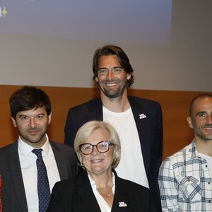 Exclusif - Catherine Vautrin,  Camille Lacourt - Avant-première su documentaire "Santé mentale, briser le tabou" dans l'Amphithéâtre Laroque au Ministère du Travail, de la Santé et des Solidarités à Paris le 15 avril 2025. © Marc Ausset-Lacroix/Bestimage