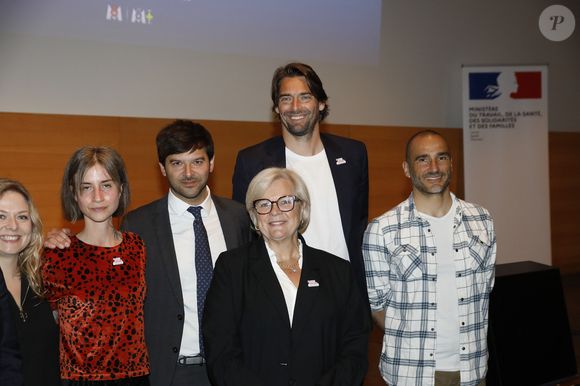 Exclusif - Catherine Vautrin,  Camille Lacourt - Avant-première su documentaire "Santé mentale, briser le tabou" dans l'Amphithéâtre Laroque au Ministère du Travail, de la Santé et des Solidarités à Paris le 15 avril 2025. © Marc Ausset-Lacroix/Bestimage