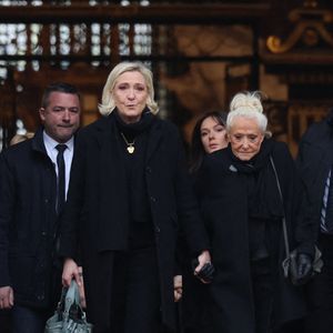 Marine Le Pen,  Pierrette Le Pen - Sortie de l'hommage à Jean-Marie Le Pen en l’église Notre-Dame du Val-de-Grâce à Paris le 16 janvier 2025. © Cyril Moreau / Bestimage