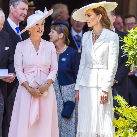 Sophie, duchesse d'Édimbourg (Sophie Rhys-Jones, duchesse d'Édimbourg) et Catherine, princesse de Galles (Catherine "Kate" Middleton, princesse de Galles) - Des membres de la famille royale britannique lors de la cérémonie annuelle de l'Ordre de la Jarretière à la chapelle Saint-Georges, au château de Windsor, le 16 mai 2025. @Backgrid UK/ Bestimage