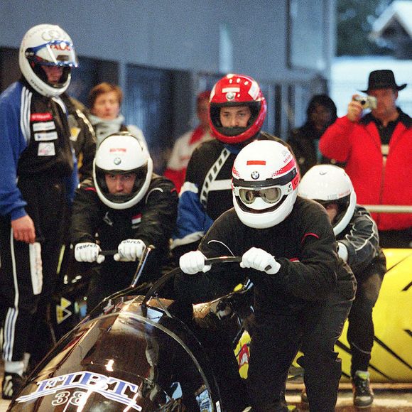 Le Prince Albert de Monaco à La Plagne en bobsleigh. DANIEL GIRY / BESTIMAGE