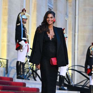 Tatiana Silva (enceinte et ancienne miss Belgique) -  Arrivées au dîner d'état au palais de l'Elysée à Paris en l'honneur de la visite du roi et de la reine de Belgique en France le 14 octobre 2024.

© Federico Pestellini / Panoramic / Bestimage
