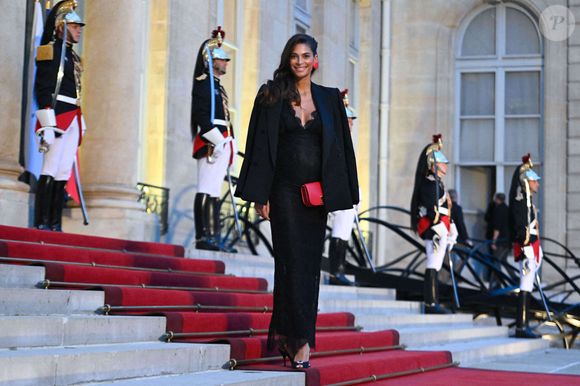 Tatiana Silva (enceinte et ancienne miss Belgique) -  Arrivées au dîner d'état au palais de l'Elysée à Paris en l'honneur de la visite du roi et de la reine de Belgique en France le 14 octobre 2024.

© Federico Pestellini / Panoramic / Bestimage