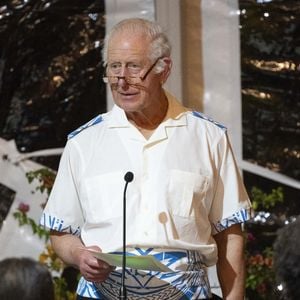 Le roi Charles III d'Angleterre lors du dîner officiel et de la réception du "Commonwealth Heads of Government and Delegation (CHOGM)" à Apia (Iles Samoa), à l'occasion de leur visite en Australie. Le 25 octobre 2024