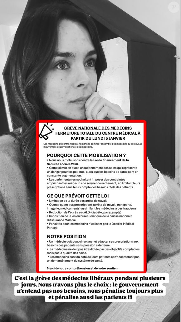 Elle annonce prendre part à la grève des médecins libéraux à partir d'aujourd'hui

Marine Lorphelin, Instagram