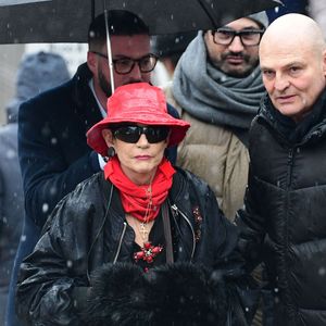 Exclusif - Isabelle Morini-Bosc aux obsèques de son mari Alain en l'église Saint-Pierre dans la commune d'Abrets en Dauphiné, France, le 14 mars 2025. © Romain Doucelin/Bestimage