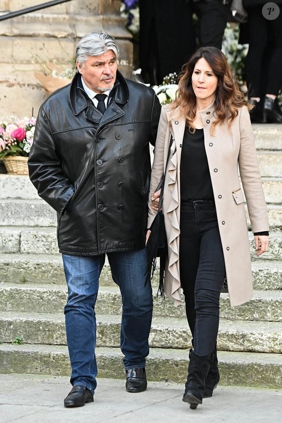 David Douillet et son épouse Vanessa Carrara aux obsèques du présentateur Jean-Pierre Pernaut à la Basilique Sainte-Clotilde à Paris, France, le 9 mars 2022. Photo par David Niviere/ABACAPRESS.COM
