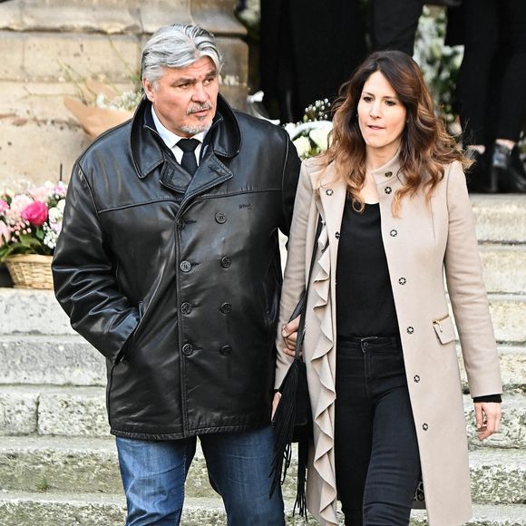 David Douillet et son épouse Vanessa Carrara aux obsèques du présentateur Jean-Pierre Pernaut à la Basilique Sainte-Clotilde à Paris, France, le 9 mars 2022. Photo par David Niviere/ABACAPRESS.COM