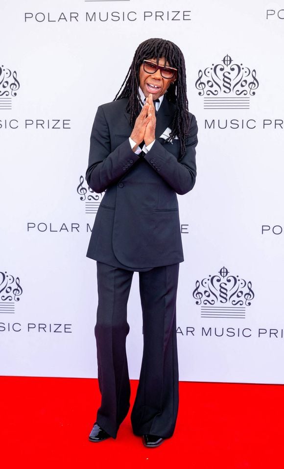 Nile Rodgers avec la reine Silvia et le roi Carl XVI Gustaf (Gustav) de Suède lors de la remise des prix lors du "Polar Prize 2024" à Stockholm le 21 mais 2024.