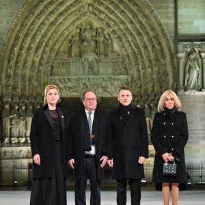 (L to R) Julie Gayet and Former French President, François Hollande, French President, Emmanuel Macron and his wife, Brigitte Macron at the welcome ceremony during the official reopening ceremony of Notre-Dame Cathedral in Paris, France on December 7, 2024, after more than five-years of reconstruction work following the April 2019 fire. © Eliot Blondet/Pool/Bestimage