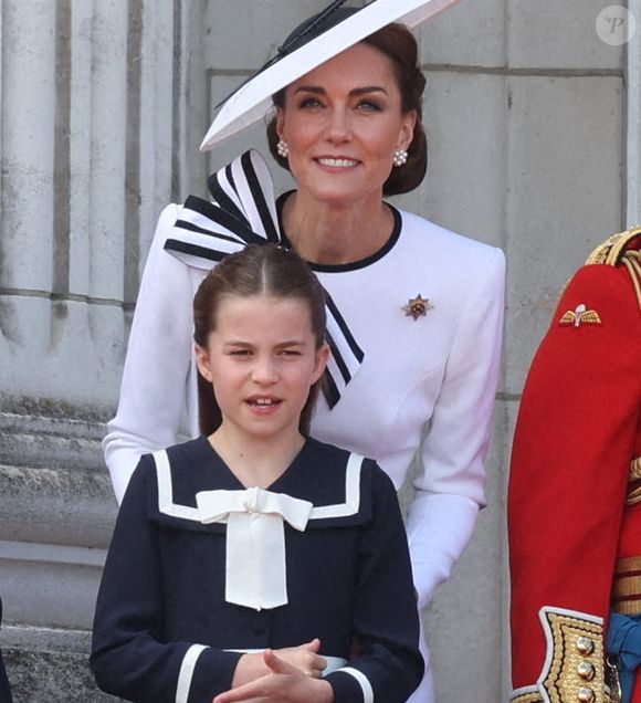 La famille royale britannique, dont Kate Middleton, la princesse Charlotte et le prince Louis, participe à la cérémonie des couleurs à Londres, au Royaume-Uni, le 15 juin 2024. Photo by Stephen Lock / i-Images/ABACAPRESS.COM