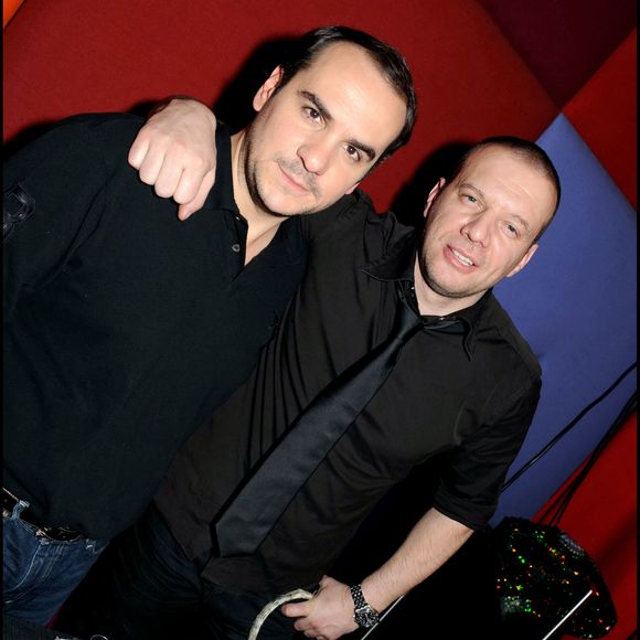 Une belle amitié entre les deux comédiens. 
Samuel Le Bihan - François-Xavier Demaison - Au Murano. © Rachid Bellak/Bestimage