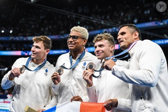 Les deux nageurs français ont remporté la médaille de bronze lors de l’épreuve du 4 x 100 m 4 nages

Yohann Ndoye-Brouard, Léon Marchand, Maxime Grousset et Florent Manaudou. © Matthieu Mirville / Dppi / Panoramic / Bestimage