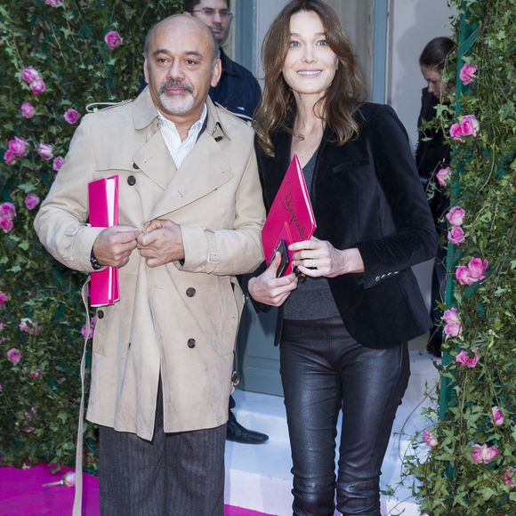 Christian Louboutin et Carla Bruni-Sarkozy - Arrivées au défilé de mode Haute-Couture "Schiaparelli", collection printemps-été 2016, à Paris. Le 25 janvier 2016. OLIVIER BORDE / BESTIMAGE