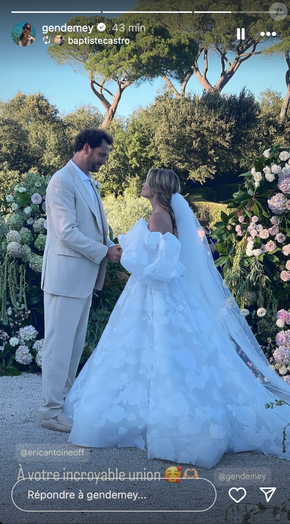 Story Instagram de Gennifer Demey lors de son mariage avec Eric Antoine.