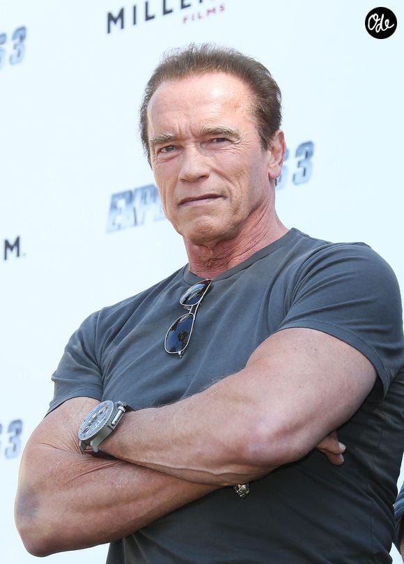Arnold Schwarzenegger - Les acteurs du film "Expendables 3" arrivent à bord d'un char militaire devant l'hôtel Carlton pour le photocall du film dans le cadre du 67ème festival du film de Cannes, le 18 mai 2014.  
Denis Guignebourg / Bestimage