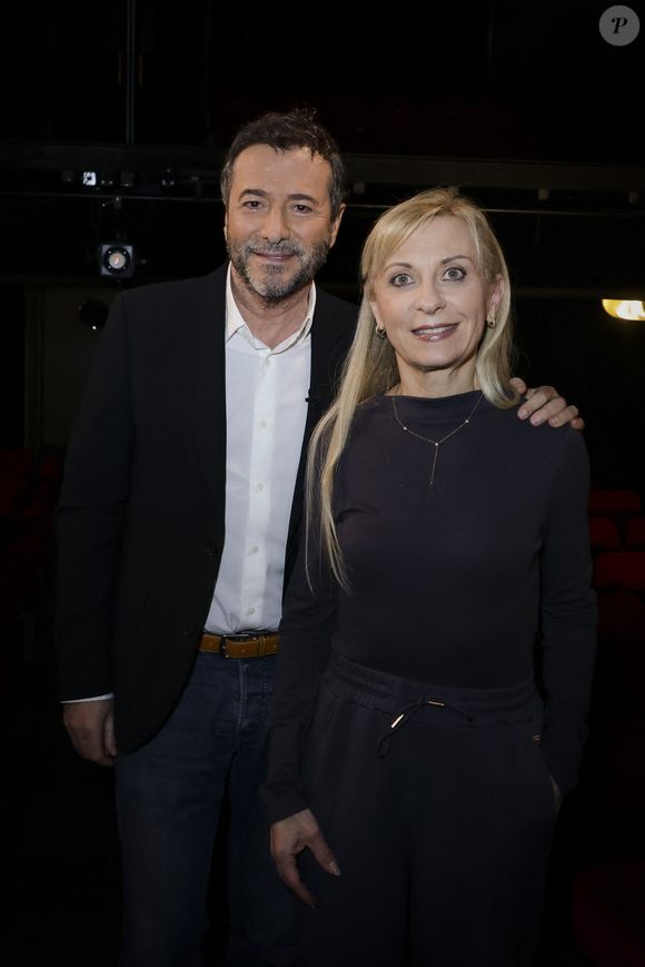 Exclusif - Bernard Montiel, Natalie Dessay lors de l'enregistrement de l'émission Olympiascope présentée par B.Montiel à la Comédie de Paris le 6 mars 2025. 
Cette émission sera diffusée le 16 avril.

© Jack Tribeca / Bestimage