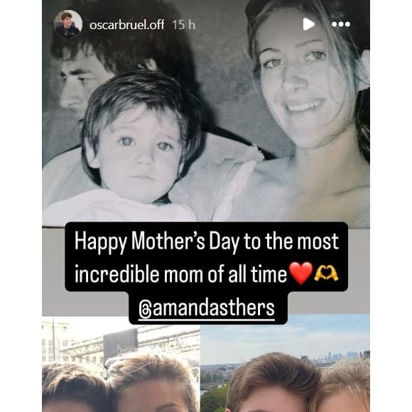 La story partagée par Oscar Bruel, à l'occasion de la Fête des mères, où l'on voit Amanda Sthers et Patrick Bruel.