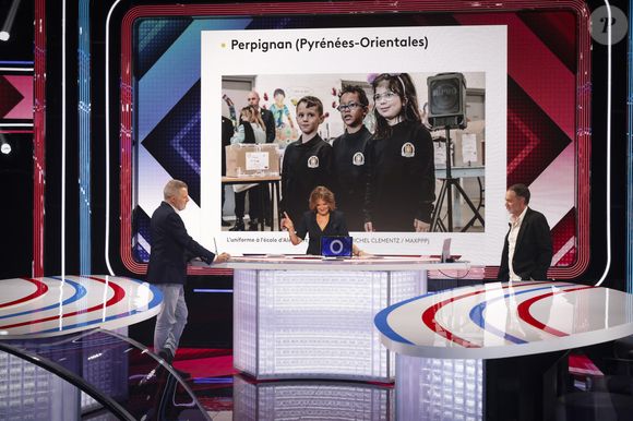 Exclusif - Eric Naulleau, Pascale de La Tour du Pin, Yann Moix sur le plateau de l’émission « Pascale, Eric, Yann et les autres » présentée par P. de la Tour du Pin et diffusée en direct sur C8, Paris, France, le 03 septembre 2024. © Jack Tribeca / Bestimage