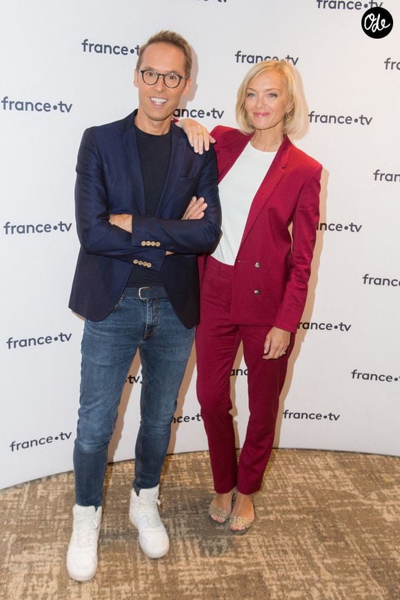 Damien Thevenot et Maya Lauque lors de la conférence de presse de France Télévision au Pavillon Gabriel à Paris, en France, le 24 août 2021. Photo : Nasser Berzane/ABACAPRESS.COM