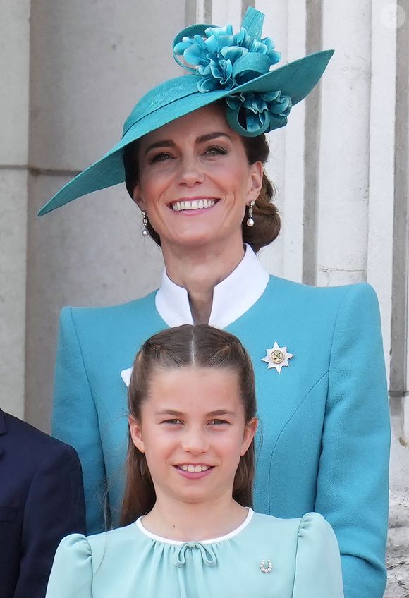 Catherine (Kate) Middleton, princesse de Galles, La princesse Charlotte de Galles, - Les membres de la famille royale britannique au balcon de Buckingham Palace lors de la cérémonie Trooping the Colour à Londres, le 14 juin 2025. 
© James Whatling / Bestimage
