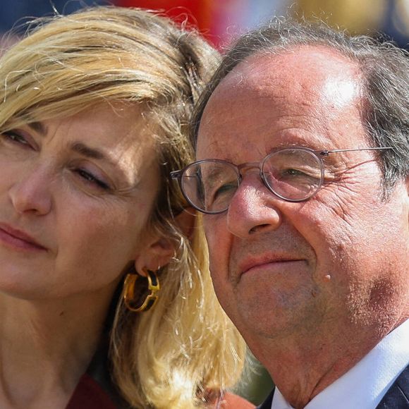 Julie Gayet et François Hollande à Tulle pour commémorer le massacre et la déportation de centaines d'habitants par l'armée allemande pendant la Seconde Guerre mondiale. A Tulle, France, le 10 juin 2024. Photo by JM HAEDRICH/Pool/ABACAPRESS.COM