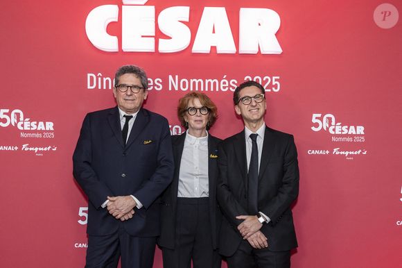 Patrick Sobelman, Ariane Toscan du Plantier, Maxime Saada - Photocall du dîner des nommés 2025 pour la cérémonie des Cesar au Fouquet's à Paris le 10 février 2025 © Olivier Borde /Bestimage