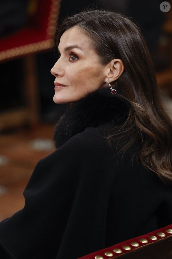 Queen Letizia of Spain (La reine Letizia d’Espagne) attends the Investiture of King Felipe VI as Doctor Honoris Causa by the University of Alcala at University of Alcala on February 27, 2025 in Alcala de Henares, Spain. © Jack Abuin/ZUMA Press Wire/Bestimage