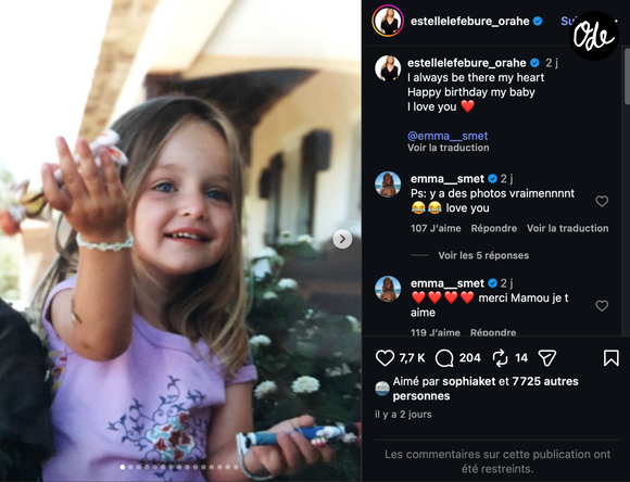Estelle Lefébure a, elle, partagé de nombreux souvenirs d’enfance accompagnés d’un tendre message.

Capture Instagram - Estelle Lefebure