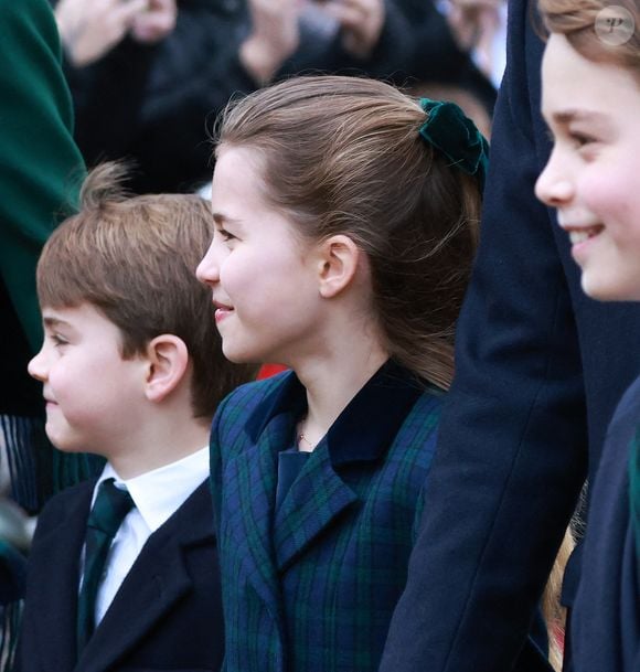 Prince Louis, Princesse Charlotte, Prince George - La famille royale britannique se rend à la messe de Noël à Sandringham le 25 décembre 2024.