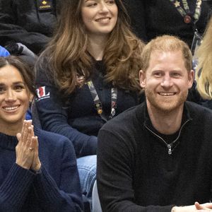 Le prince Harry, le duc de Sussex, Meghan la duchesse de Sussex assistent à une partie de basket-ball en fauteuil roulant au Centre des congrès de Vancouver pendant les Jeux Invictus 2025 à Vancouver, Canada, le 9 février 2025. Photo par Zak Hussein/Splash News/ABACAPRESS.COM