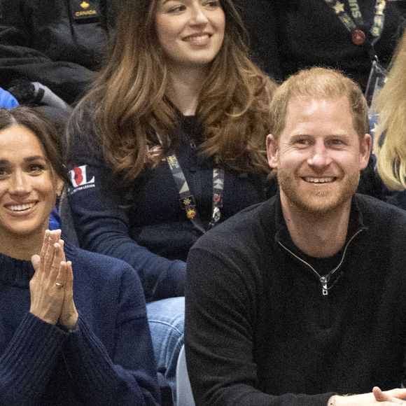 Le prince Harry, le duc de Sussex, Meghan la duchesse de Sussex assistent à une partie de basket-ball en fauteuil roulant au Centre des congrès de Vancouver pendant les Jeux Invictus 2025 à Vancouver, Canada, le 9 février 2025. Photo par Zak Hussein/Splash News/ABACAPRESS.COM
