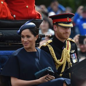 Le prince Harry, duc de Sussex, et Meghan Markle, duchesse de Sussex, première apparition publique de la duchesse depuis la naissance du bébé royal Archie lors de la parade Trooping the Colour 2019, célébrant le 93ème anniversaire de la reine Elisabeth II, au palais de Buckingham, Londres, le 8 juin 2019.