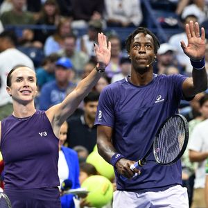 Gael Monfils et Elina Svitolina sont vus pendant le match d'exhibition The Stars Of The Open sur le Arthur Ashe Stadium au USTA Billie Jean King National Tennis Center à Flushing Meadows, New York, USA, le 21 août 2025. Photo by Robert Bell/INSTARimages/ABACAPRESS.COM