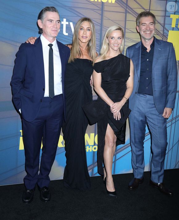 Billy Crudup, Jennifer Aniston, Reese Witherspoon et Mark Duplass  lors de la première de la saison 4 de "The Morning Show" à New York le 9 septembre 2025  : © Nancy Kaszerman/ZUMA Press Wire